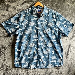 Guy Harvey Fishing Shirt Mens XL Blue Ocean Fish Print Vented Button Up Camp
